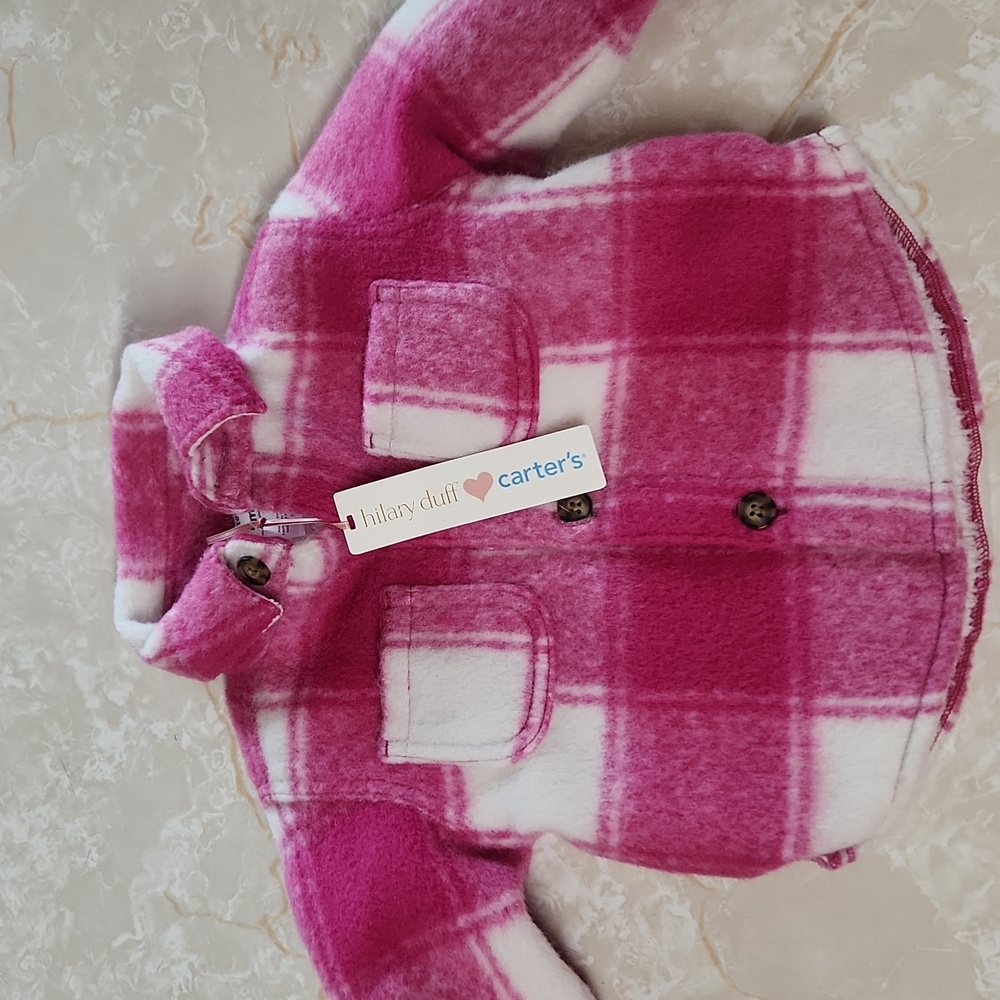Carters Hillary Duff Baby Girls Fleece Shirt Jacket Shacket Sz 9m New Pink White